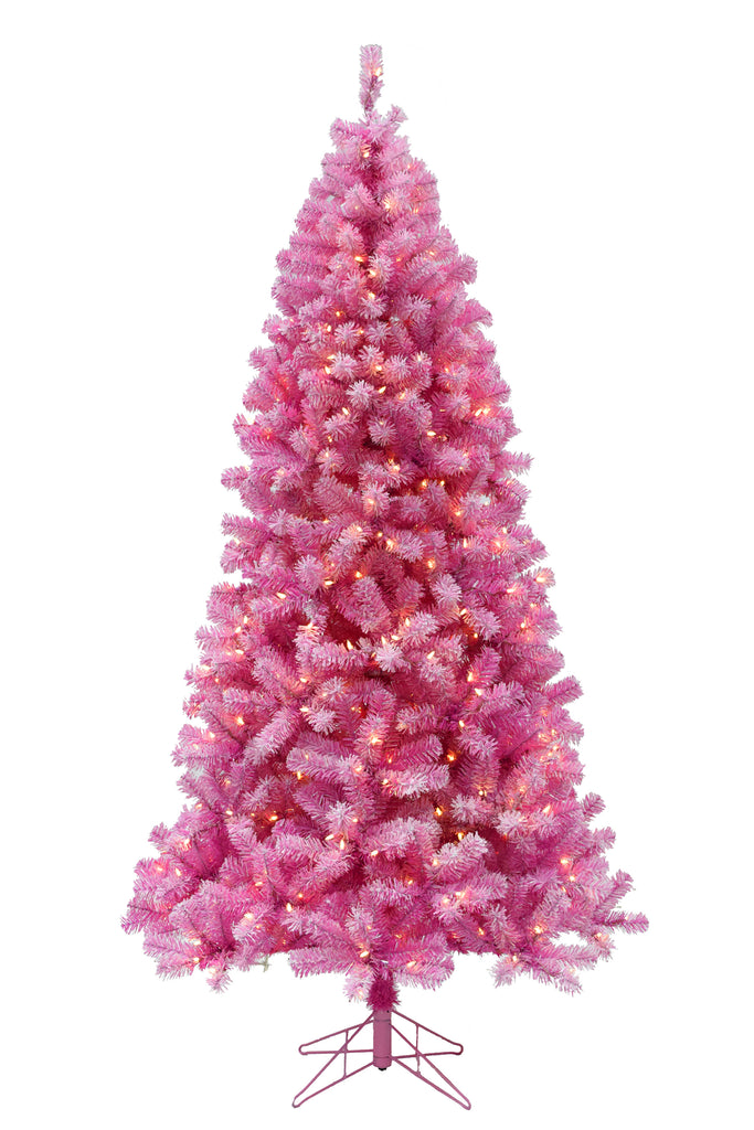 Barbie Pink Theme Prelit Pink Christmas Tree with Silver Tinsel Needles Warm White Lights