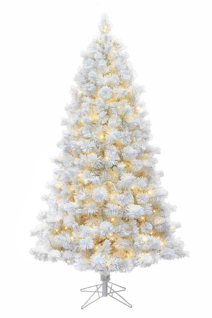 Holiday Home Decor 5' Pre-lit White Snow Flocked Castle Pine Christmas Tree with Metal Stand and Instant Connect