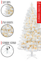 250 Lights 5' Pre-lit White Snow Flocked Castle Pine Christmas Tree with Metal Stand and Instant Connect