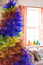 6.5' Rainbow Swirl Tinsel Christmas Tree with Red Stand- Colorful - Christmas- Tree