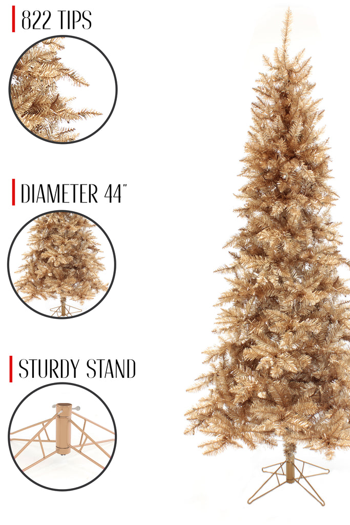 44' Diameter Rose Gold Slim Christmas Tree with Metal Stand