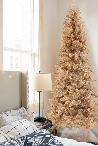 Rose Gold Slim Christmas Tree with Metal Stand