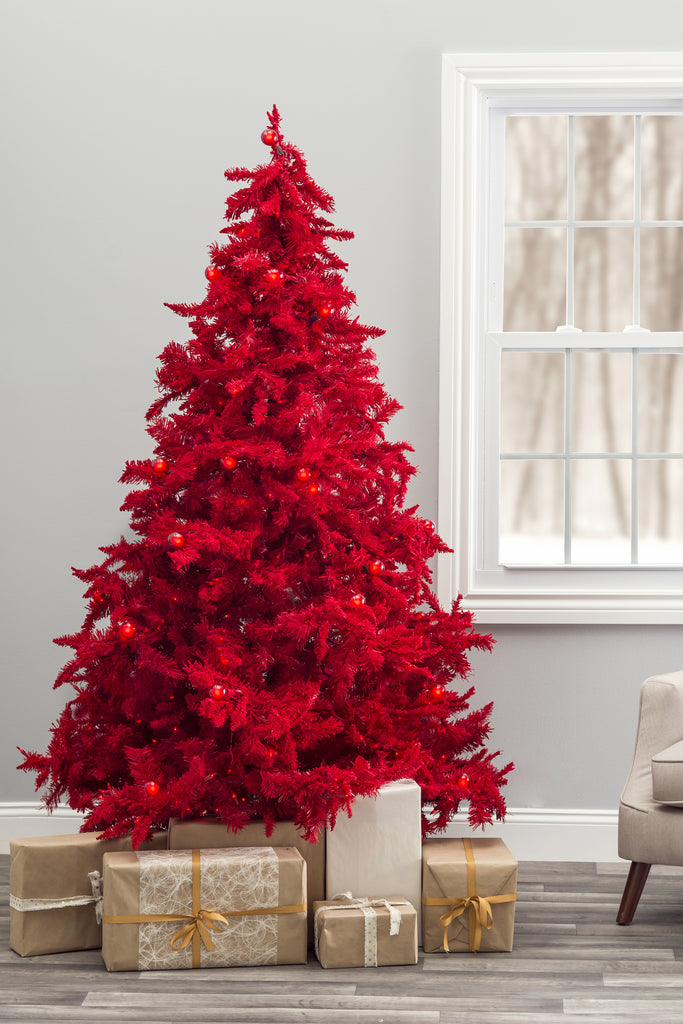 Prelit Ruby Red Christmas Tree with Small & Large Lights