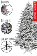 35 Lights Pre-lit Large Bulb Snow Flocked Grand Noble Fir with Metal Stand - Instant Connect Feature