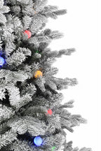 Classic Christmas Pre-lit Large Bulb Snow Flocked Grand Noble Fir with Metal Stand - Instant Connect Feature