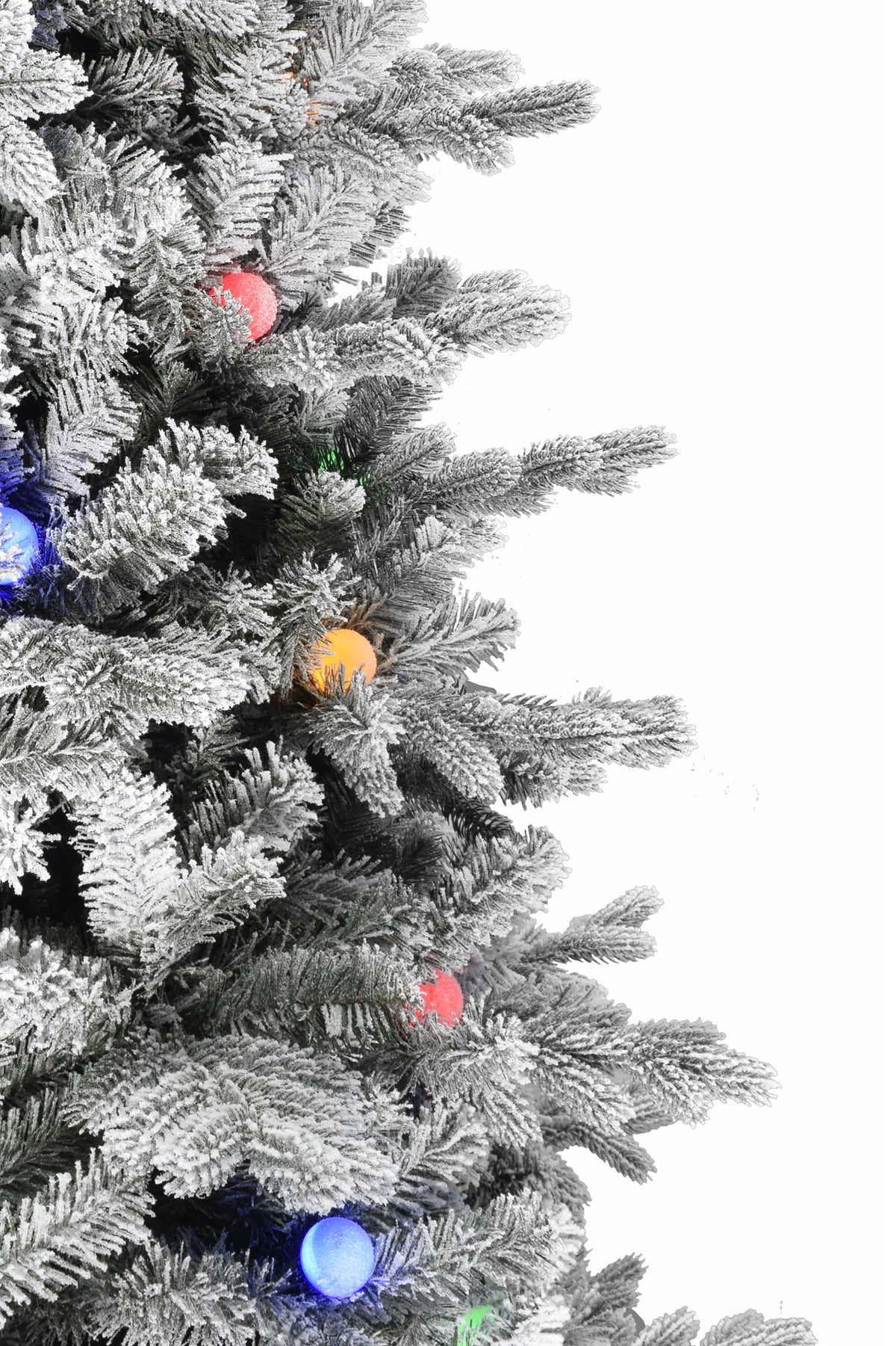 Classic Christmas Pre-lit Large Bulb Snow Flocked Grand Noble Fir with Metal Stand - Instant Connect Feature