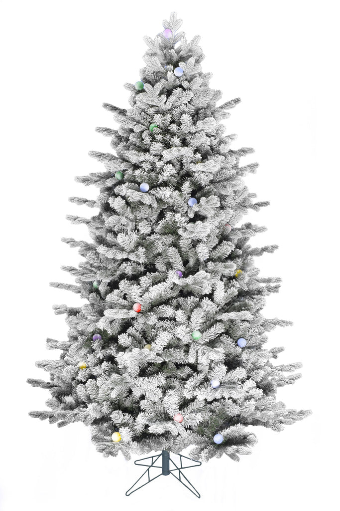 Perfect Holiday Home Decor Pre-lit Large Bulb Snow Flocked Grand Noble Fir with Metal Stand - Instant Connect Feature
