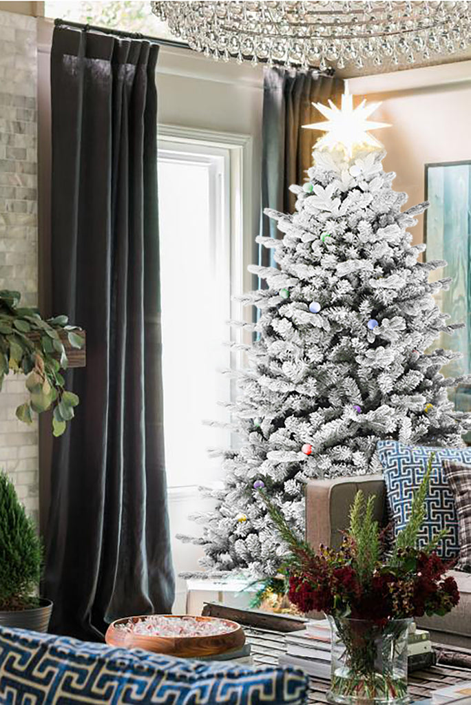 Pre-lit Large Bulb Snow Flocked Grand Noble Fir with Metal Stand - Instant Connect Feature