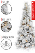 200 Lights Pre-lit Slim Snow Flocked Atka Christmas Tree with Metal Stand and Instant Connect