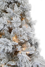 Holiday Home Decor Pre-lit Slim Snow Flocked Atka Christmas Tree with Metal Stand and Instant Connect