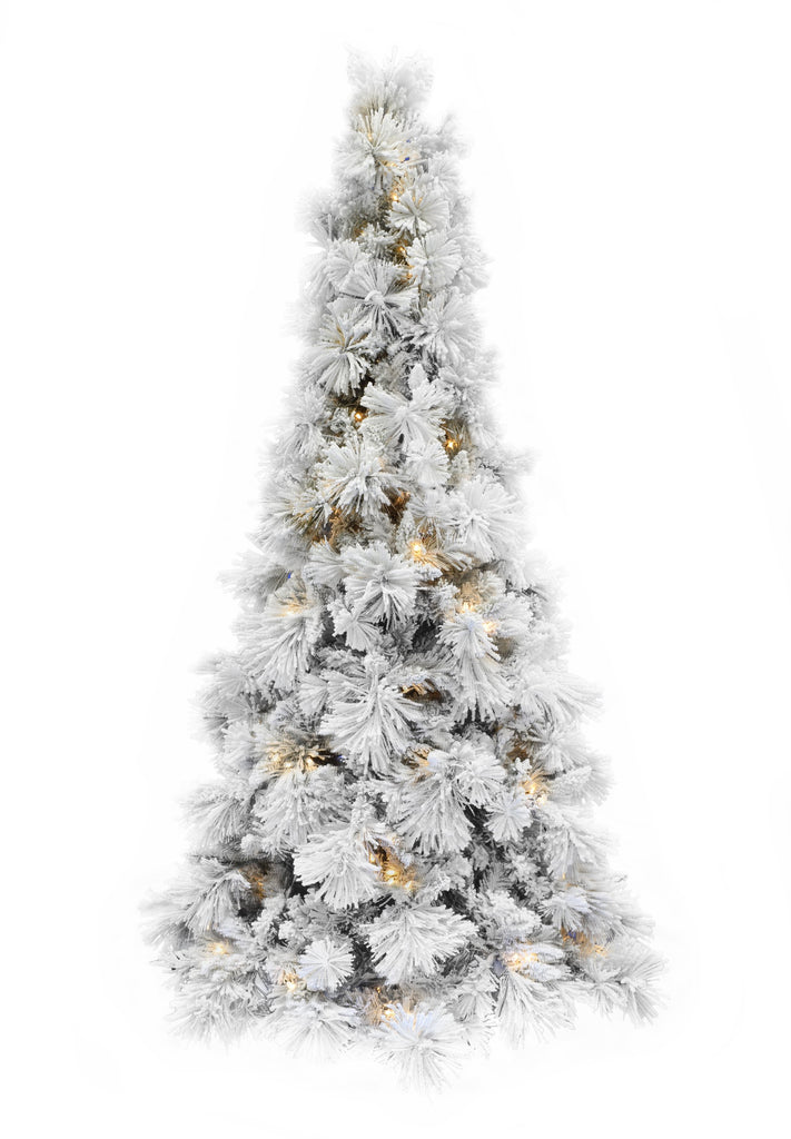 Christmas Home Decor Pre-lit Slim Snow Flocked Atka Christmas Tree with Metal Stand and Instant Connect