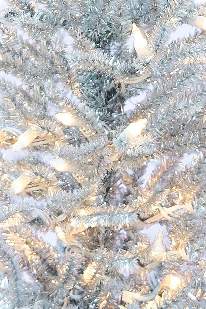 Silver Theme Christmas 2' Pre-Lit Burlap Base Tinsel Tree