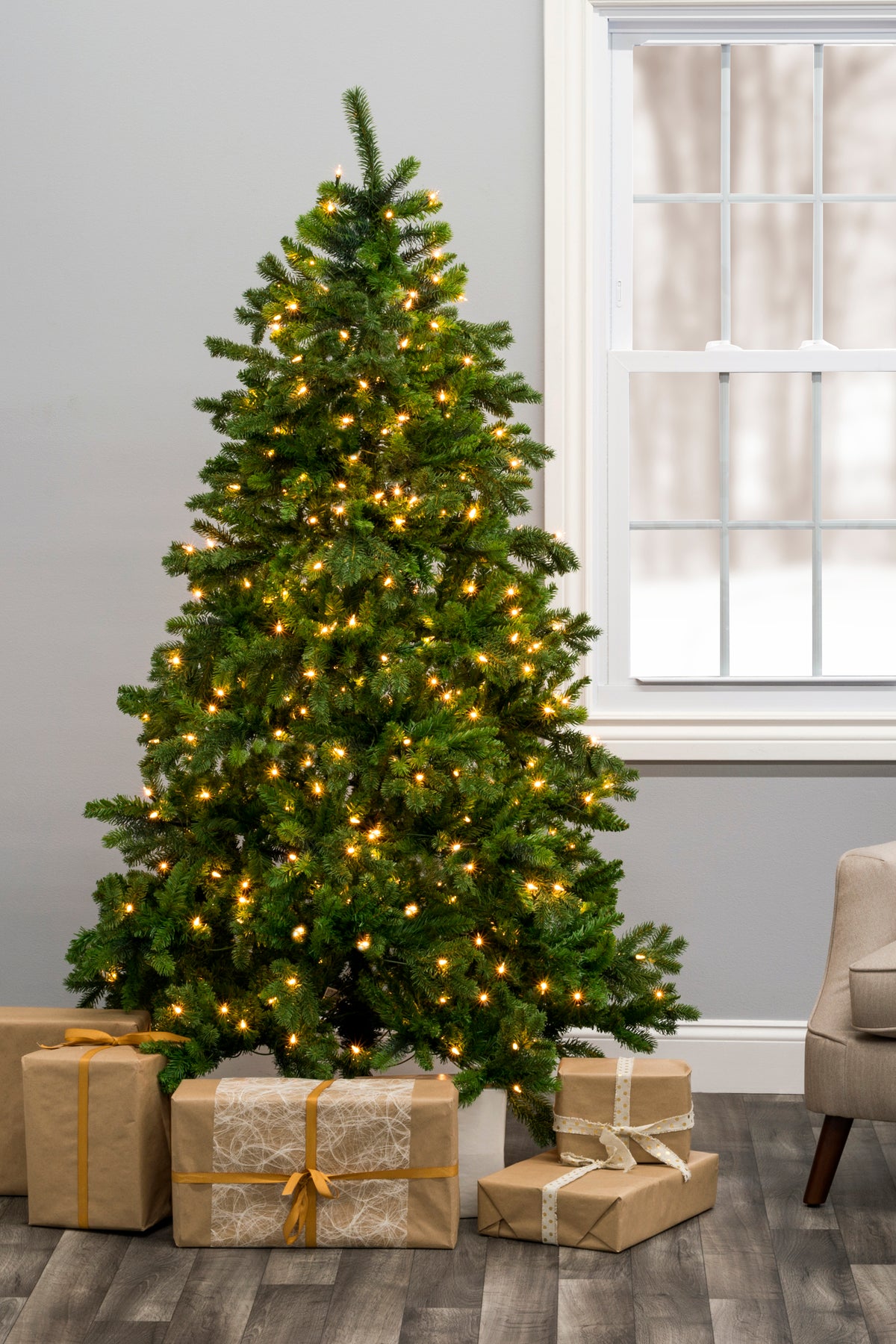 Real Christmas Prelit Calgary Spruce Tree with Warm White Lights