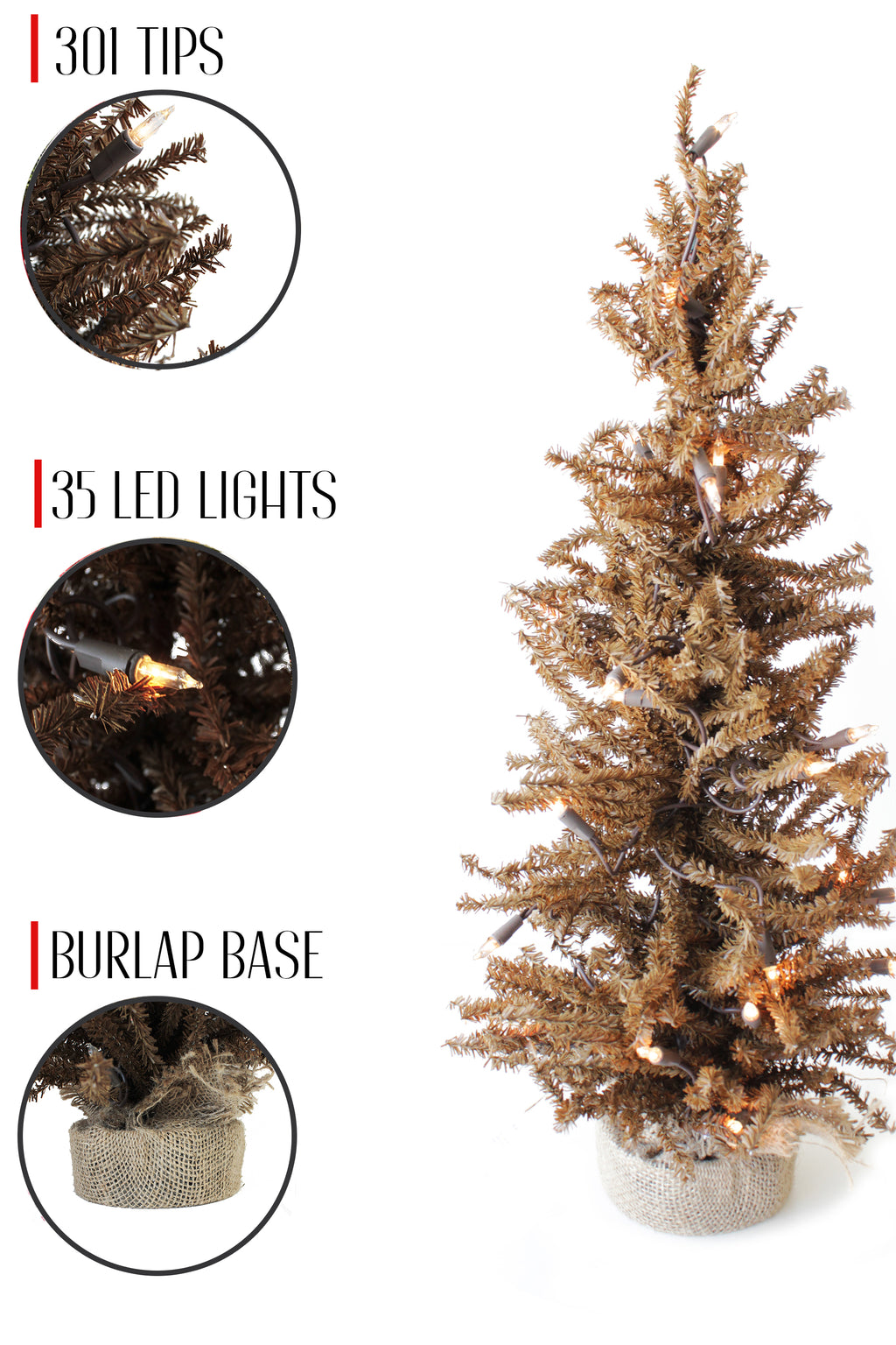 2' Pre-Lit Brown Burlap Base Christmas Tree - 35 LED Lights