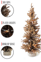 2' Pre-Lit Brown Burlap Base Christmas Tree - 35 LED Lights
