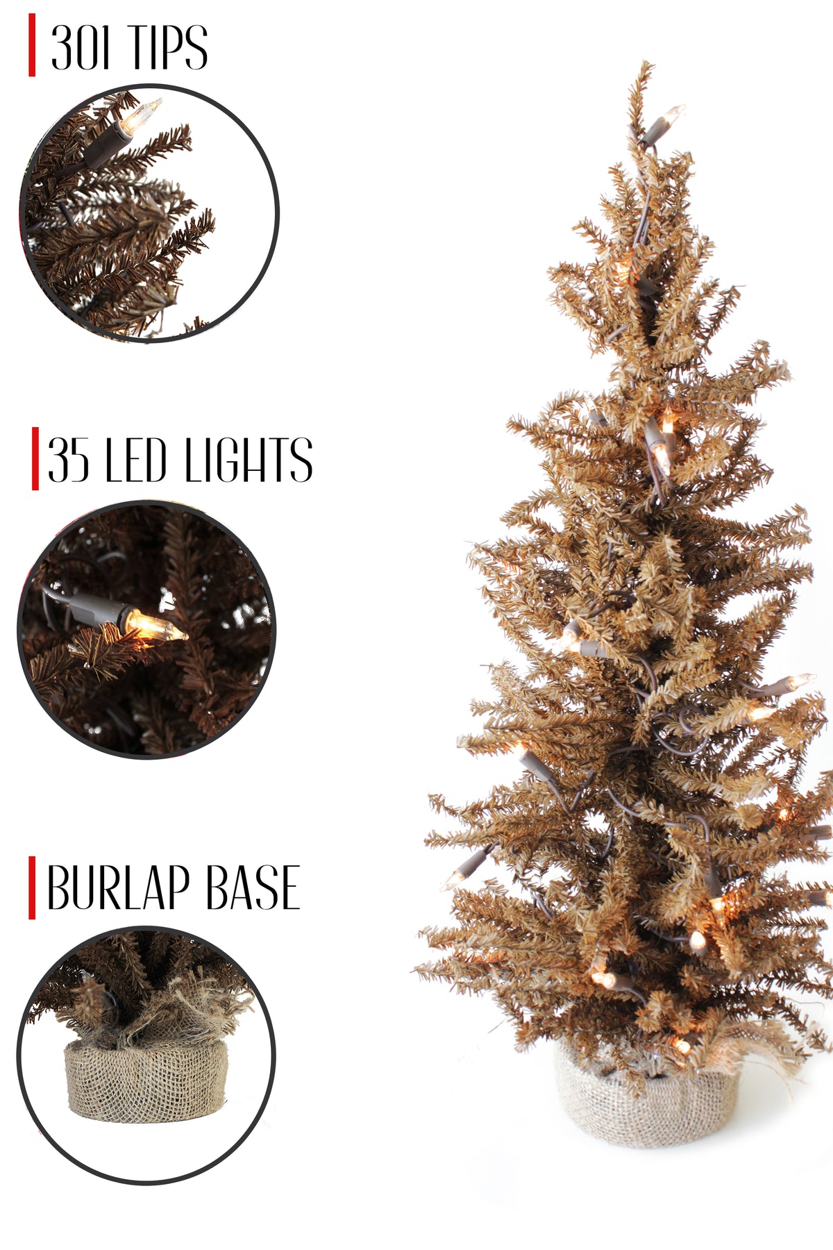 2' Pre-Lit Brown Burlap Base Christmas Tree - 35 LED Lights