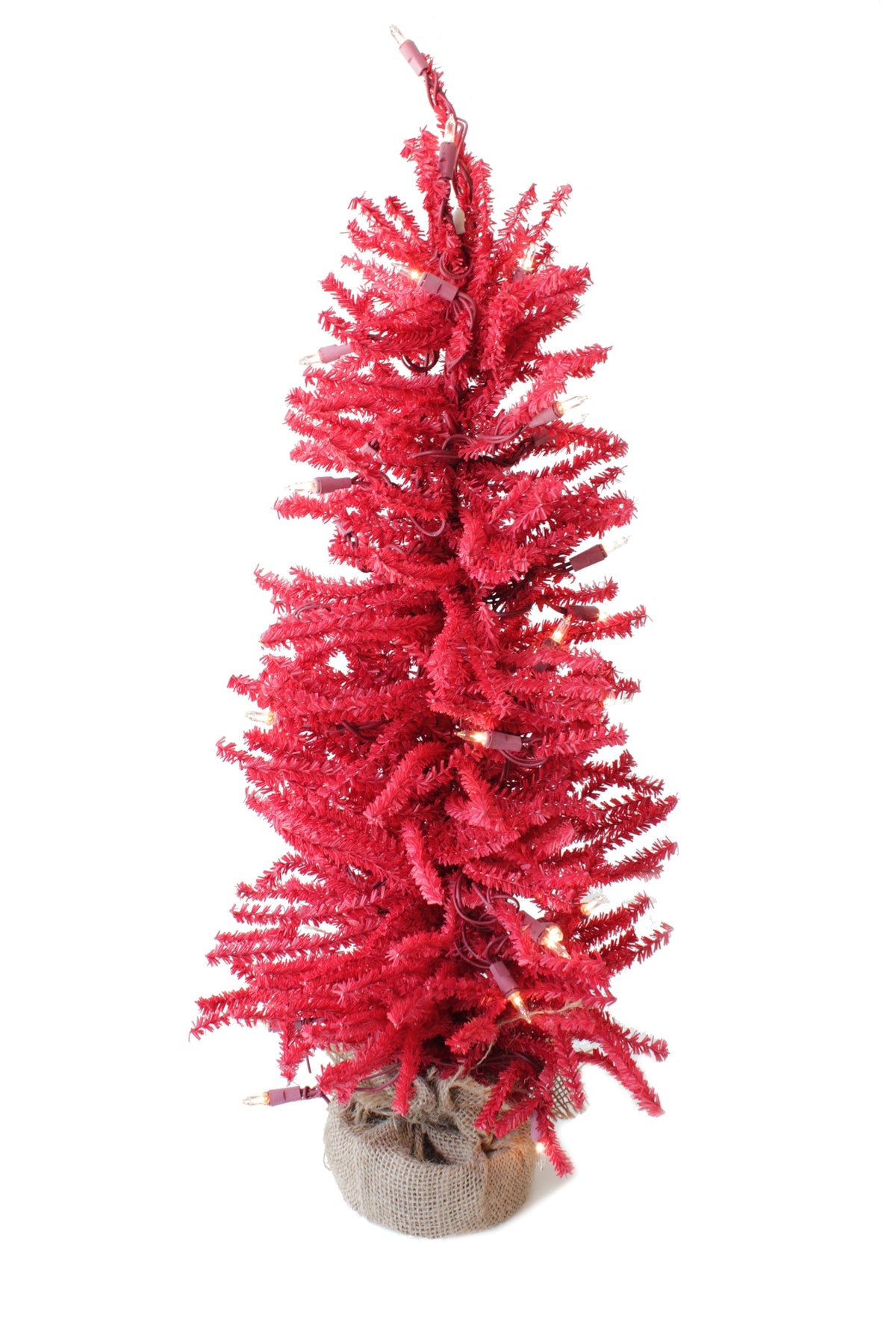 2' Pre-Lit Red Burlap Base Holiday Decor Tree