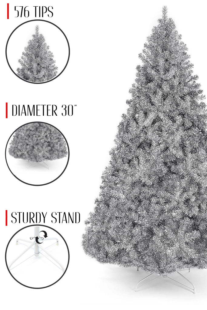576 Tips Full Bodied Metallic Silver Tinsel Tree with Metal Stand