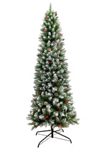 Perfect Holiday Home Decor Frosted Norwood Pencil Pine with Pine Cones & Red Berries and Metal Stand