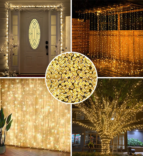 Warm Yellow 100 LED 32ft Solar Powered Outdoor String Light