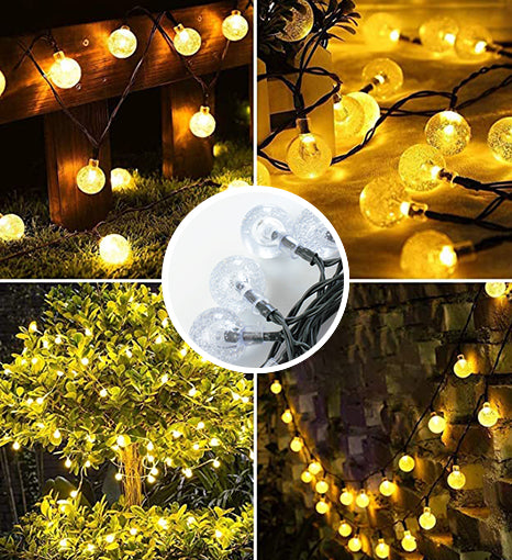 Warm Yellow Crystal Globe Lights, Waterproof Solar Patio Outdoor Camping