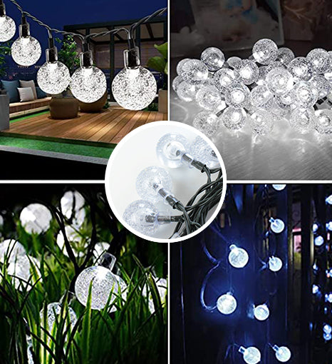 Crispy White Crystal Globe Lights, Waterproof Solar Patio Outdoor Camping