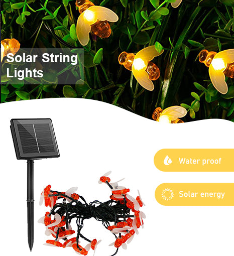 LED Solar String Lights - Bee Design- Waterproof