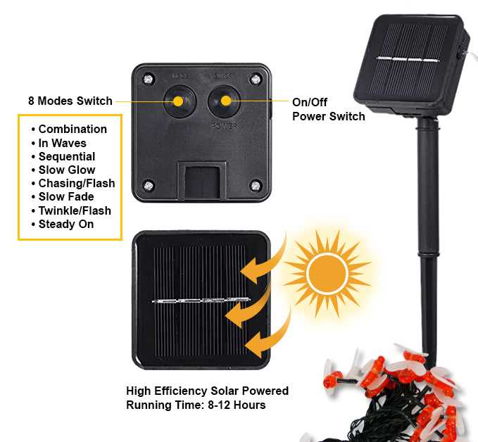 LED Solar String Lights - Bee Shape- 8 Modes Switch