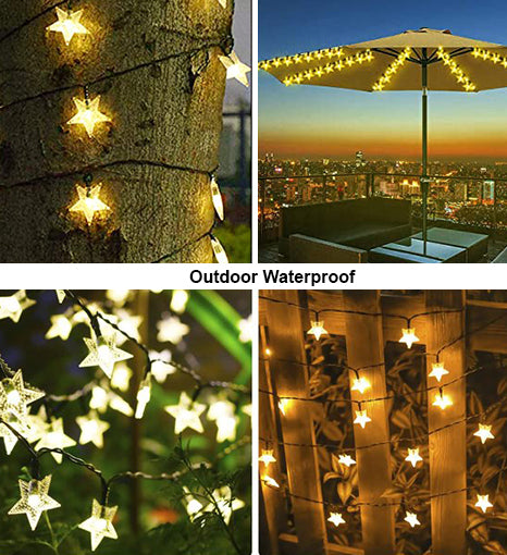 100 LED Solar String Light - Star - Warm White-Outdoor Light-Waterproof