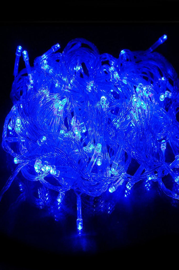 Frosty Blue 100 LED Multifunction 32' String Faire Lights with Flexible Clear Cable - Plug in
