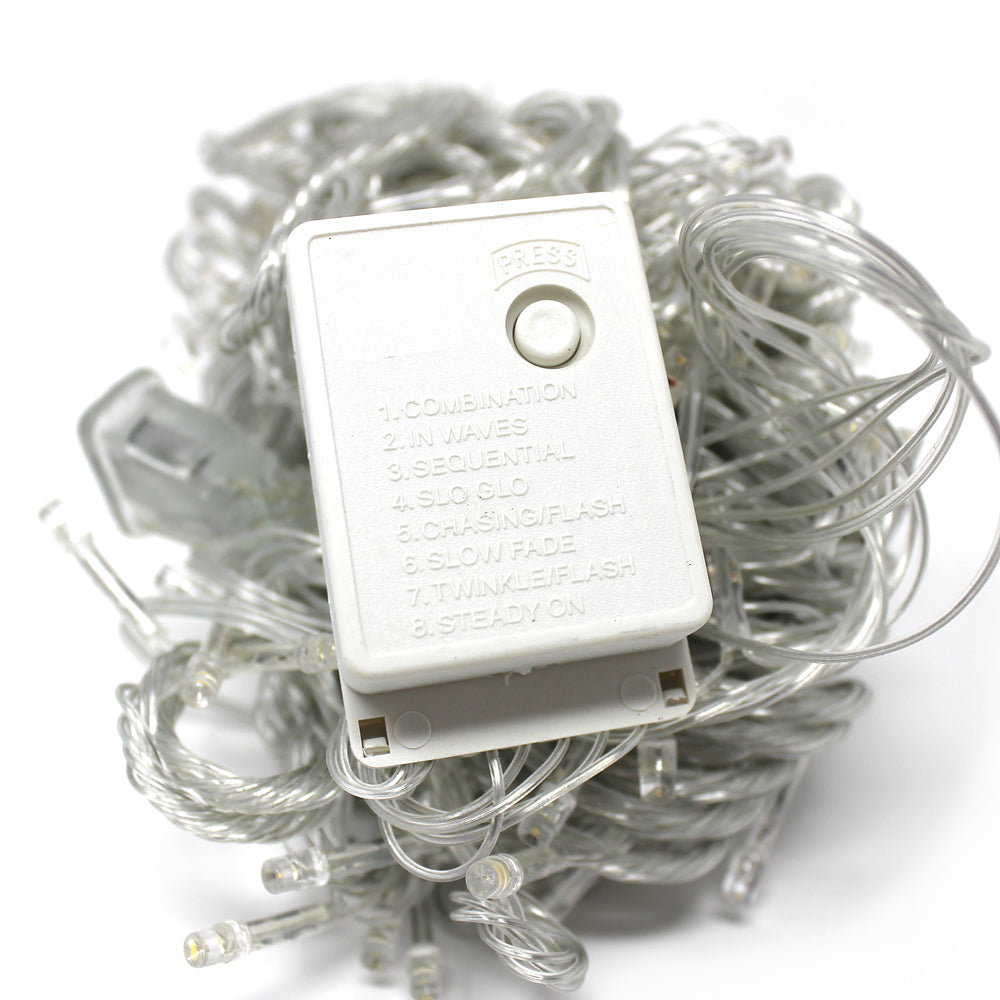 100 LED Multifunction 32' String Faire Lights with Flexible Clear Cable - Plug in With Control