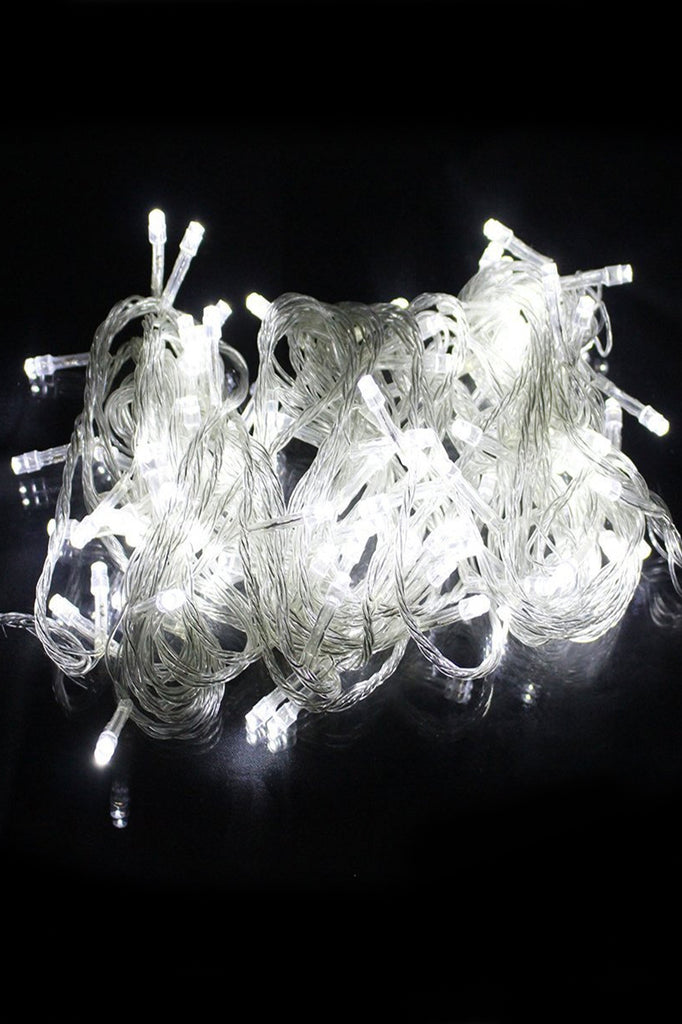 Cool White 100 LED Multifunction 32' String Faire Lights with Flexible Clear Cable - Plug in