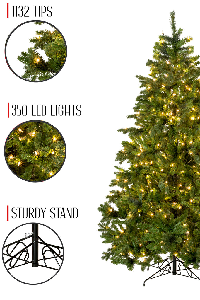 1132 Tips 350 LED Lights Prelit Calgary Spruce Christmas Tree with Warm White Lights