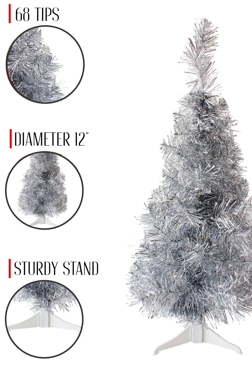 68 Tips 12' Diameter 2' Silver Tabletop Tree with Stand