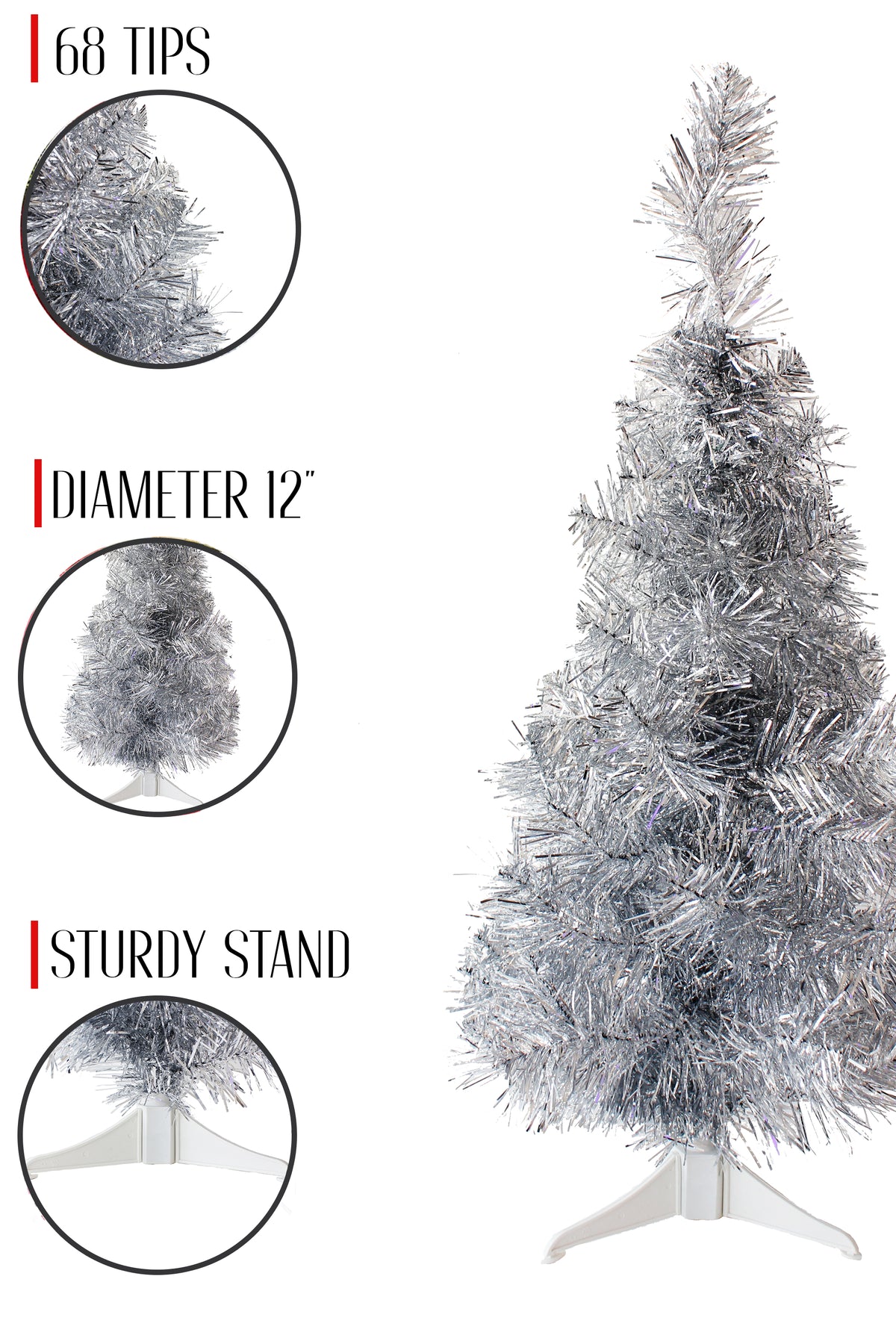 68 Tips 12' Diameter 2' Silver Tabletop Tree with Stand