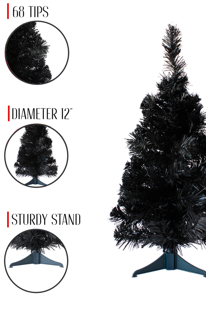 2' Black Tabletop Tree with Stand-Holiday Home Decor