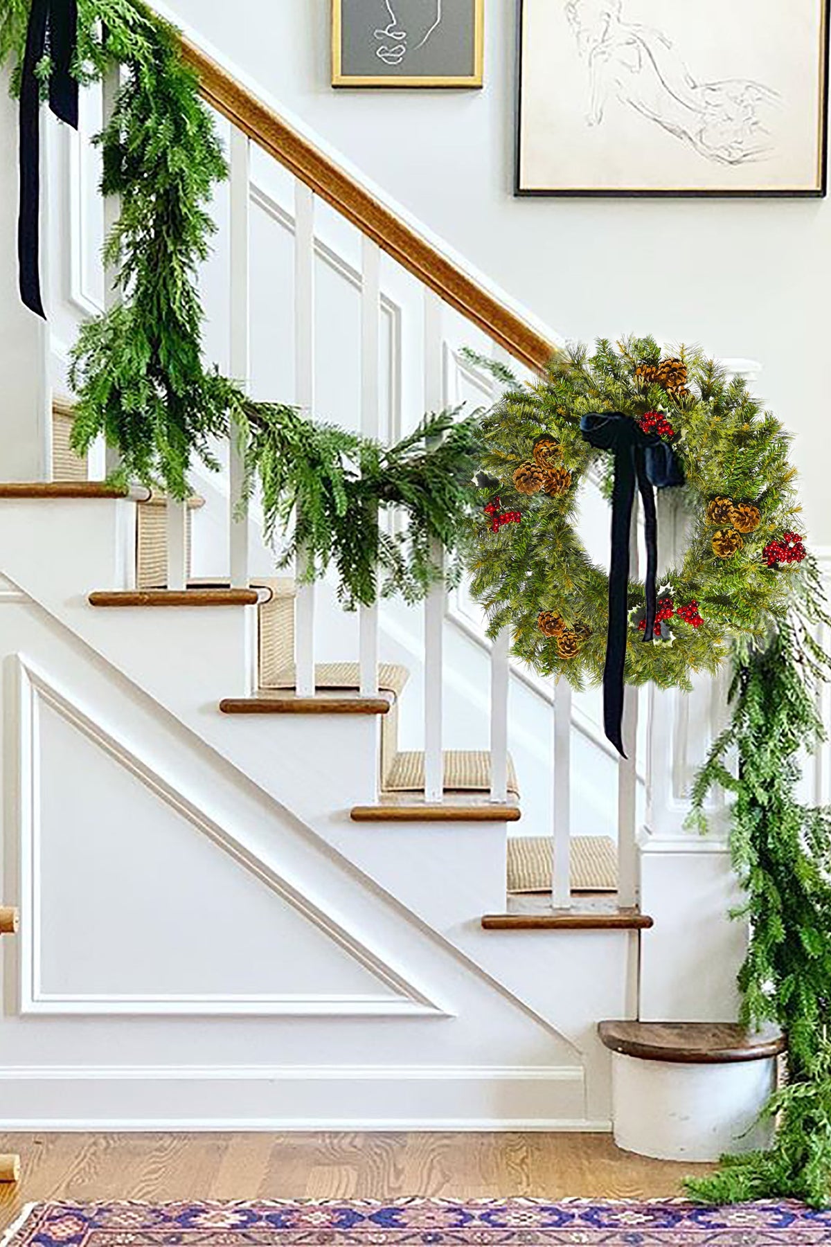 Perfect Holiday Home Decor 24" Cheyenne Pine Wreath with Pine Cones & Holly Berry Clusters