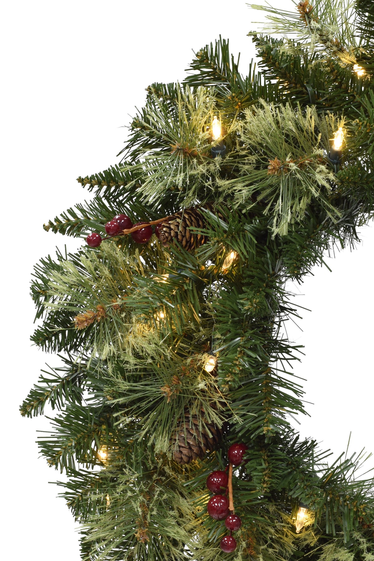 Christmas 24" Pre-lit Jasper Mixed Pine Wreath with Pine Cones & Red Berry Clusters