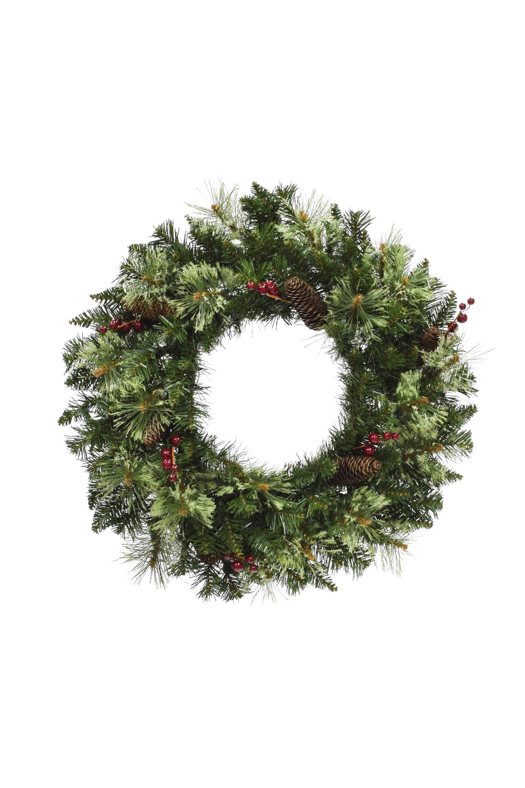 24" Jasper Mixed Pine Wreath with Pine Cones & Red Berry Clusters
