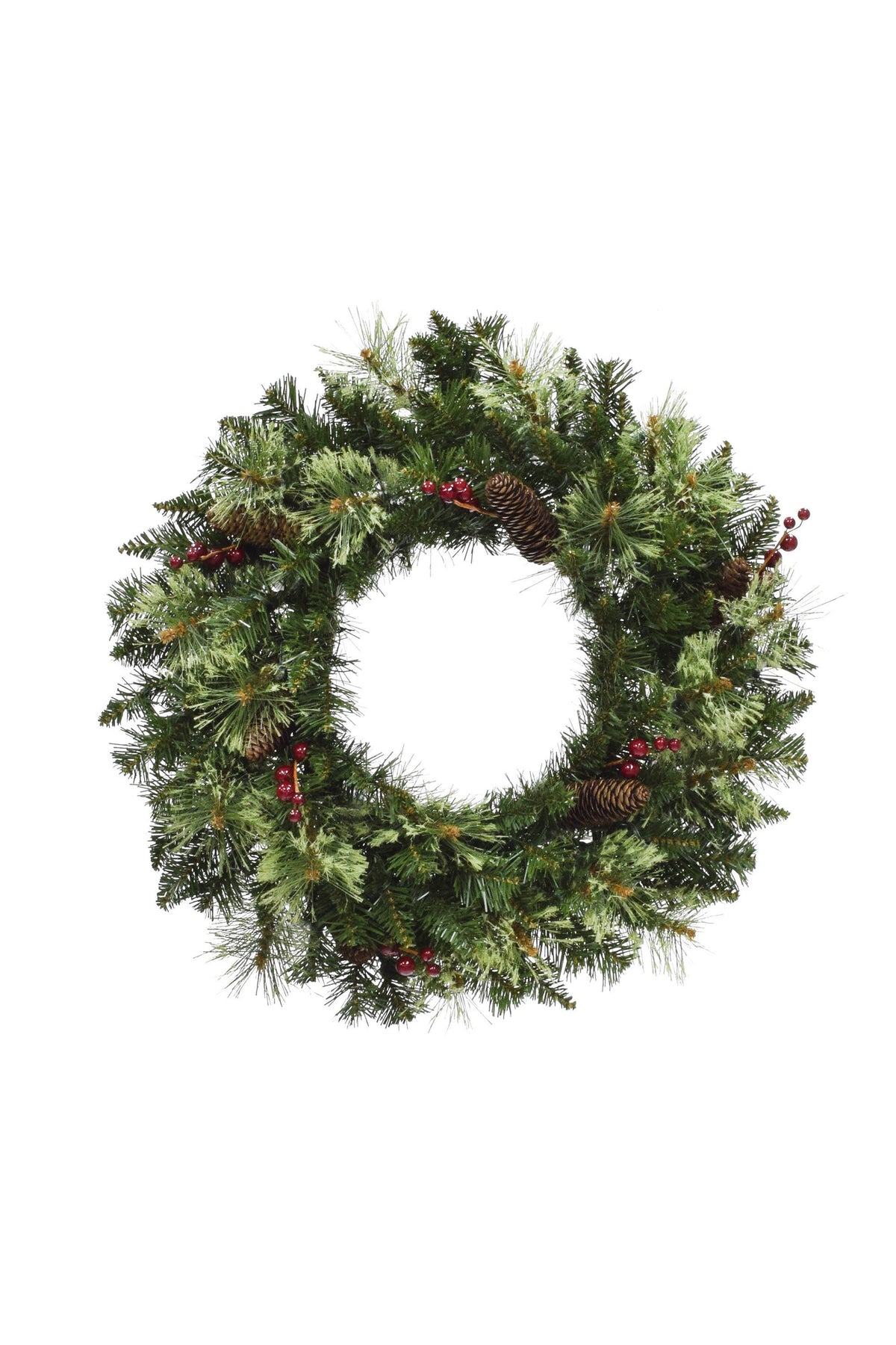 24" Jasper Mixed Pine Wreath with Pine Cones & Red Berry Clusters