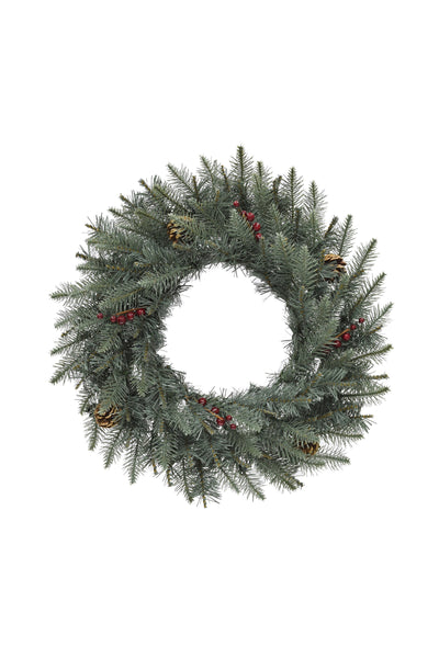 24" Carolina Spruce Wreath with Pine Cones & Red Berry Clusters