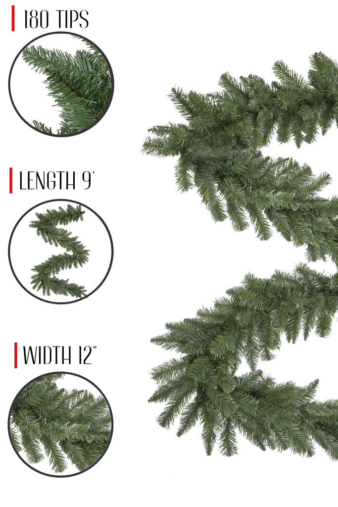 9' Green Tapered Salem Pine Garland - Indoor and Outdoor Decor