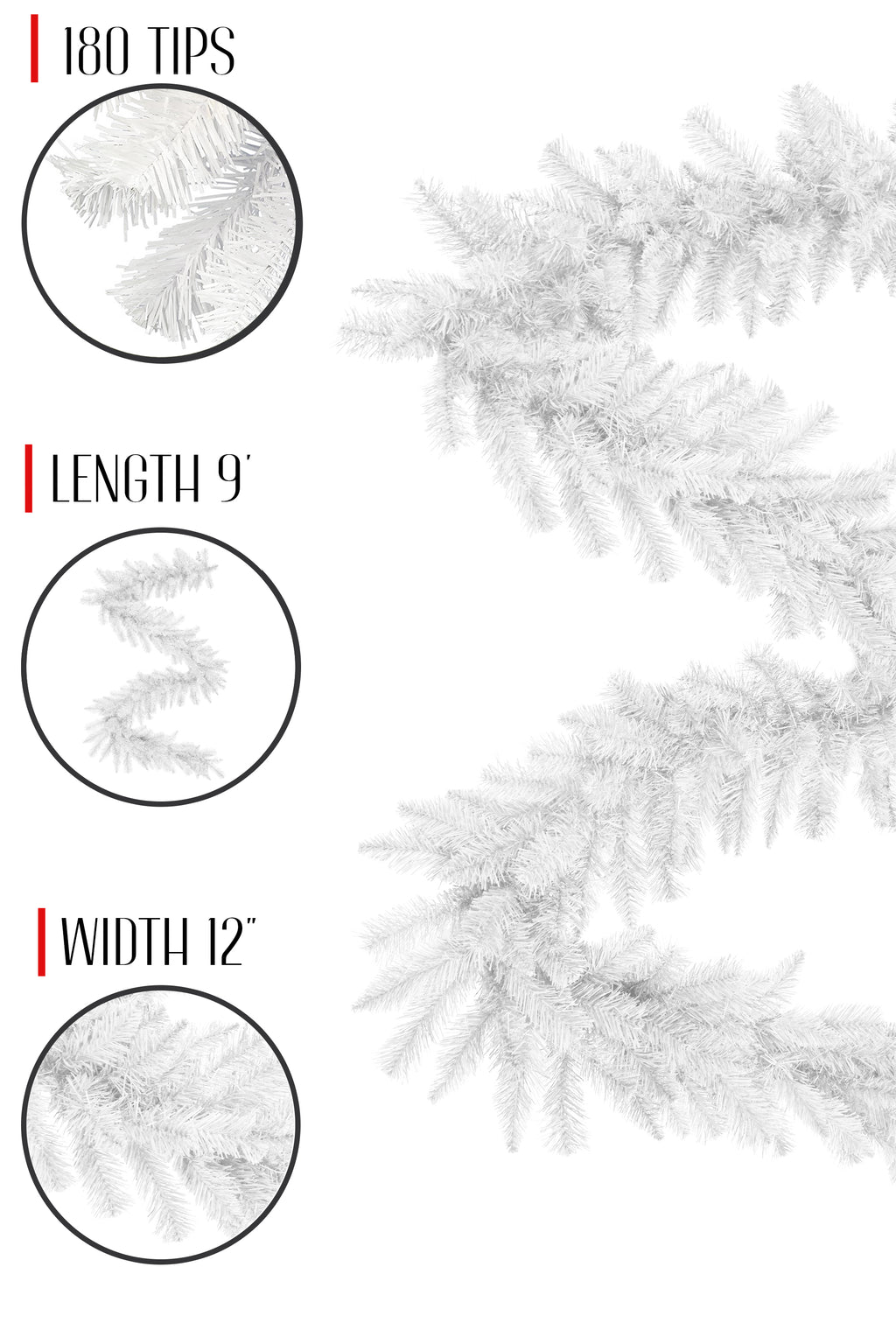 9' White Tapered Salem Pine Garland-12' Width- Decor