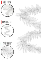 9' White Tapered Salem Pine Garland-12' Width- Decor