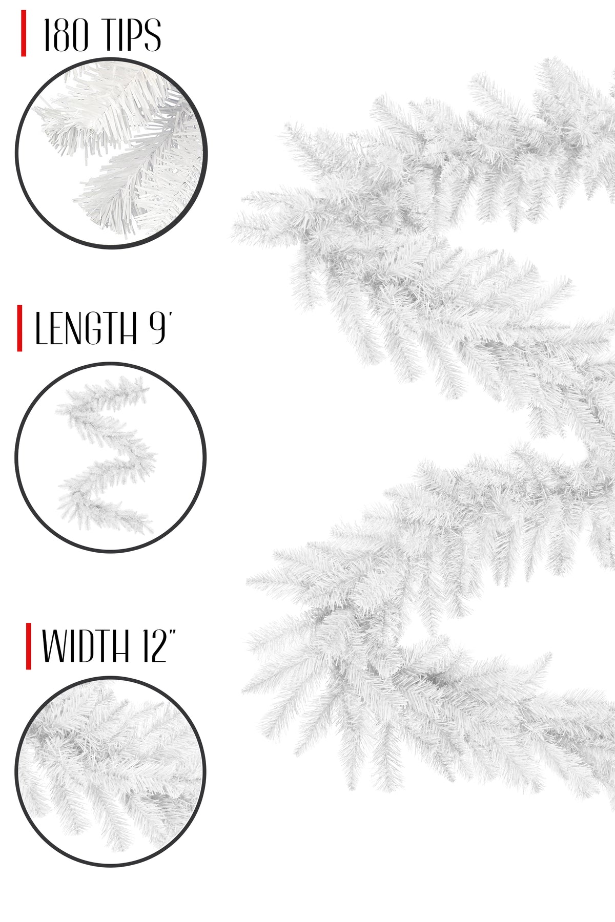 9' White Tapered Salem Pine Garland-12' Width- Decor
