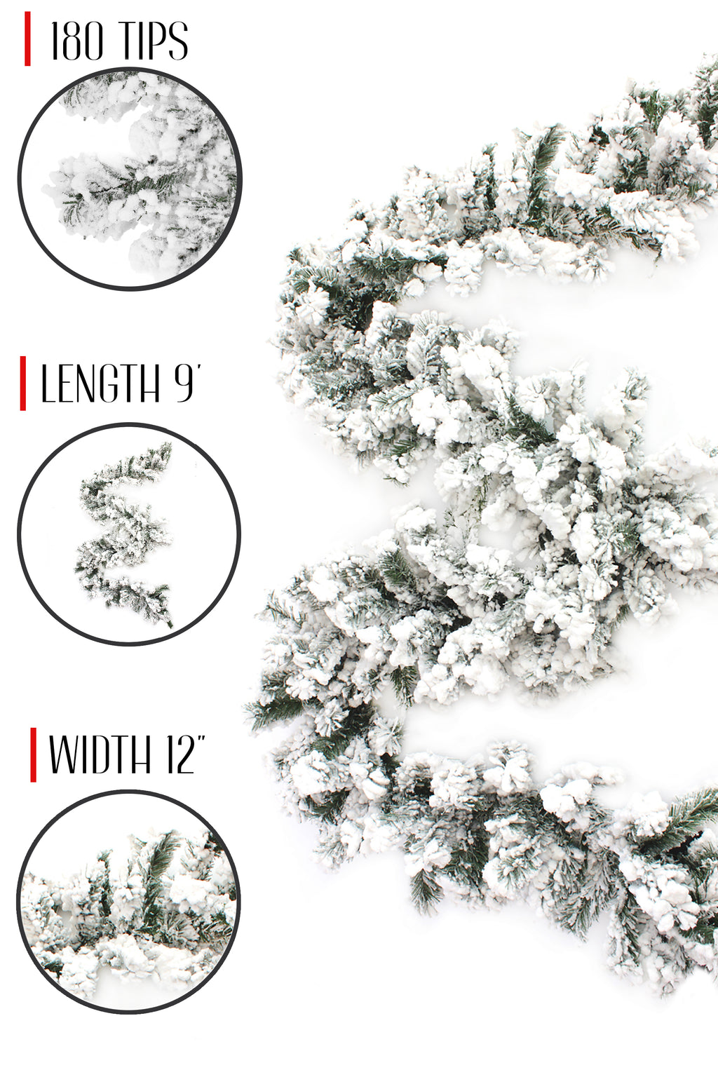 9' Heavy Snow Flocked Alpine Garland- 12' Width -Decor