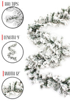 9' Heavy Snow Flocked Alpine Garland- 12' Width -Decor