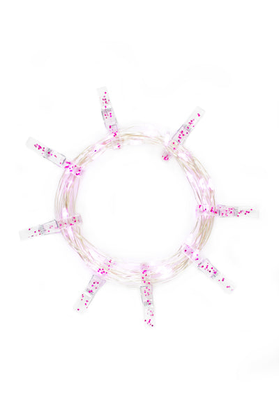 13' Long Barbie Theme 36 LED Pink Glitter Photo Clip String Light- Battery Operated