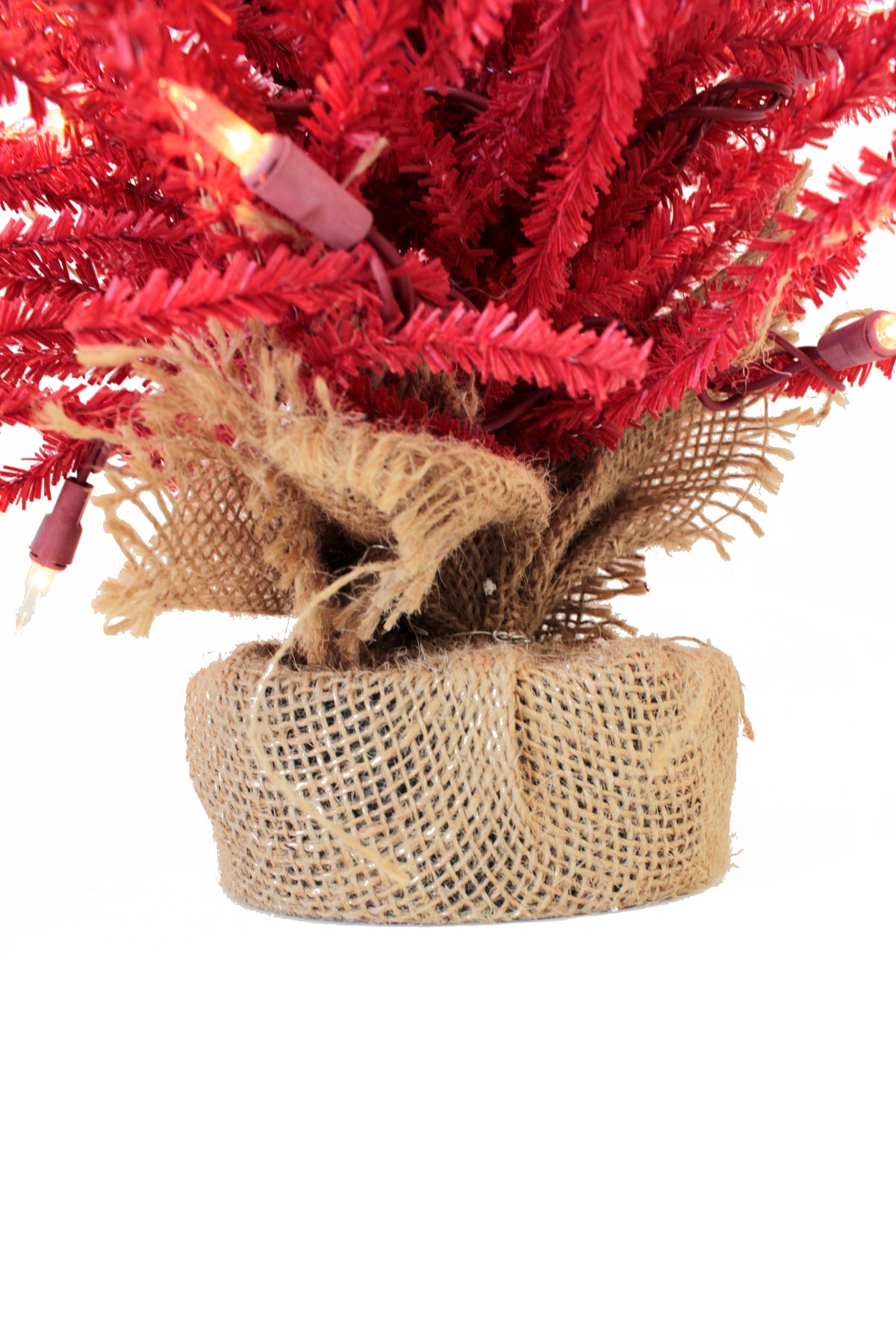 2' Pre-Lit Red Burlap Base Christmas Tree With Linen Mesh Stand