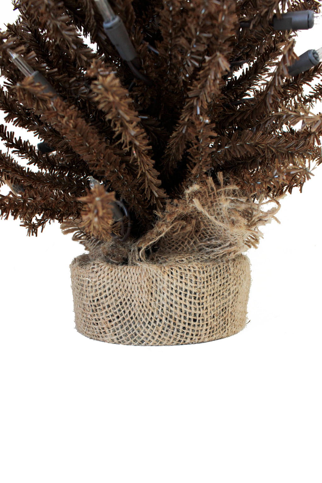 2' Pre-Lit Brown Burlap Christmas Tree- With Linen Mesh Stand